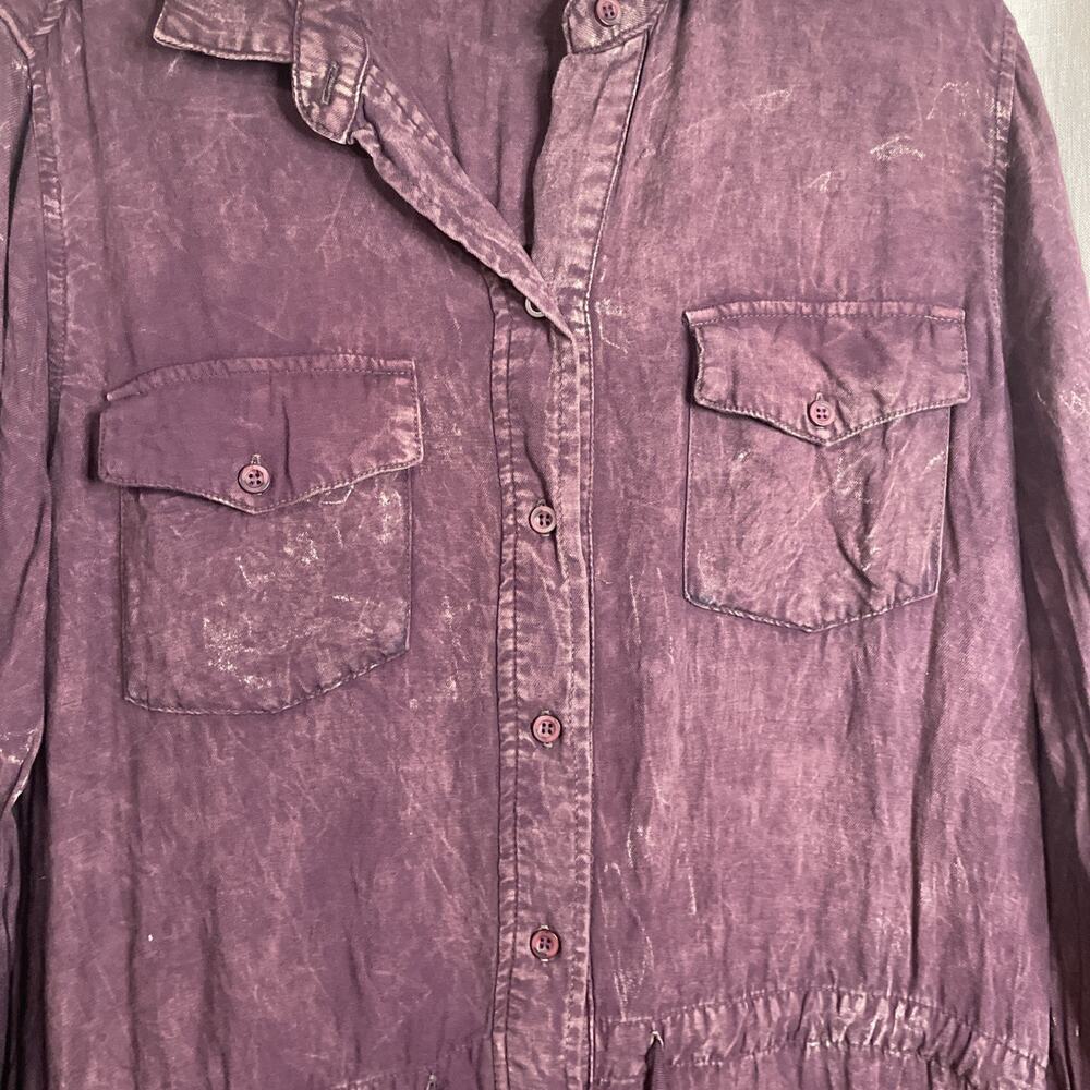 Bella Dahl Burgundy Long Sleeve Button Up Dress / Drawstring Waist - Size M - Picture 3 of 6